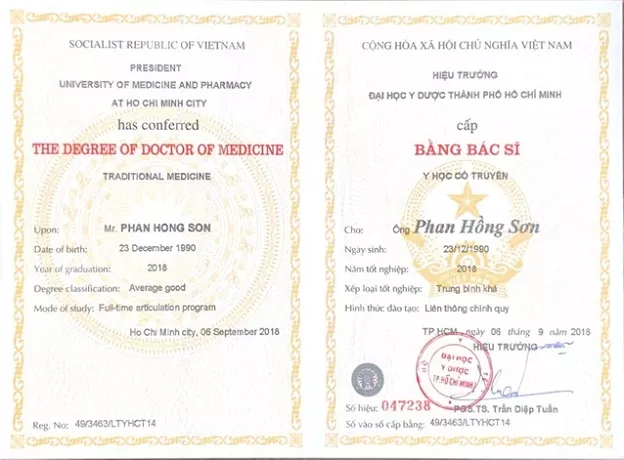 Bằng Bác sĩ Y học Cổ truyền, Đại học Y Dược TP.HCM năm 2018