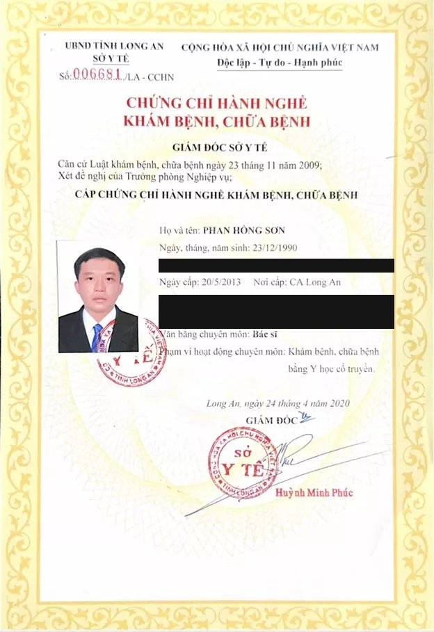 Chứng chỉ hành nghề khám bệnh, chữa bệnh (đã ẩn thông tin cá nhân)