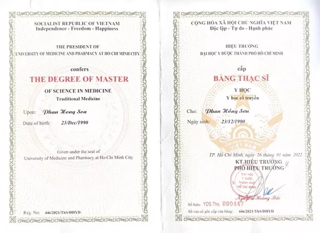 Bằng Thạc sĩ Y học Cổ truyền, Đại học Y Dược TP.HCM năm 2022
